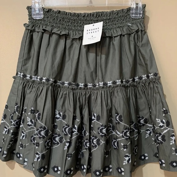 Kate Spade Olive Hue Green Black/White Embroidered Floral Poplin Skirt NWT M - Picture 7 of 15